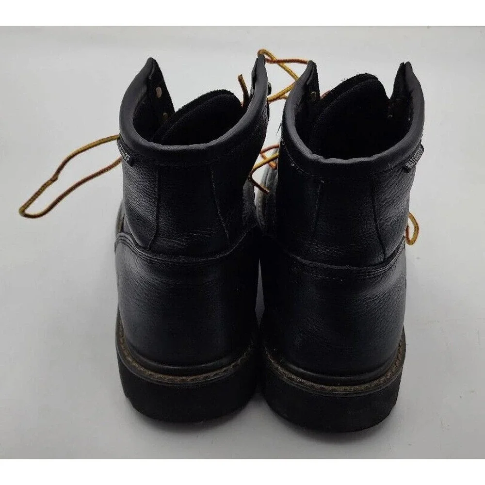 Wolverine Black Leather Work Boots with Orange Laces